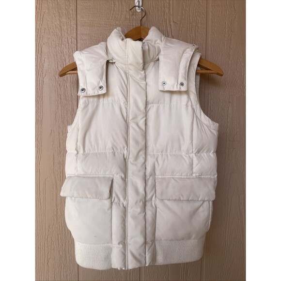 Vintage Y2K The Gap Ivory Cream Puffer Vest Goose Down Stow Hood Hoodie Small - Picture 1 of 16